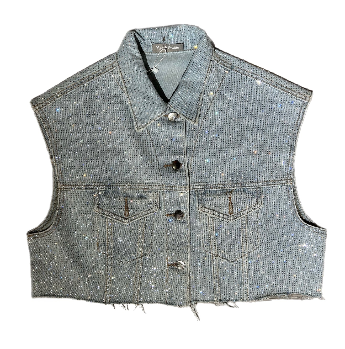 Gilet jeans con strass gli60351