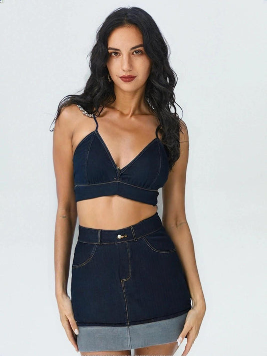 Minigonna jeans con risvolto gli088