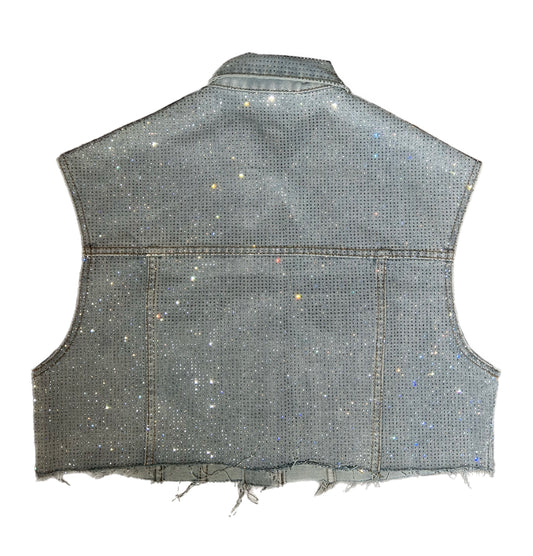 Gilet jeans con strass gli60351